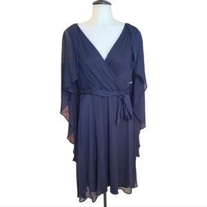 DKNY Navy Chiffon Cape Flutter Sheath Dress NWT